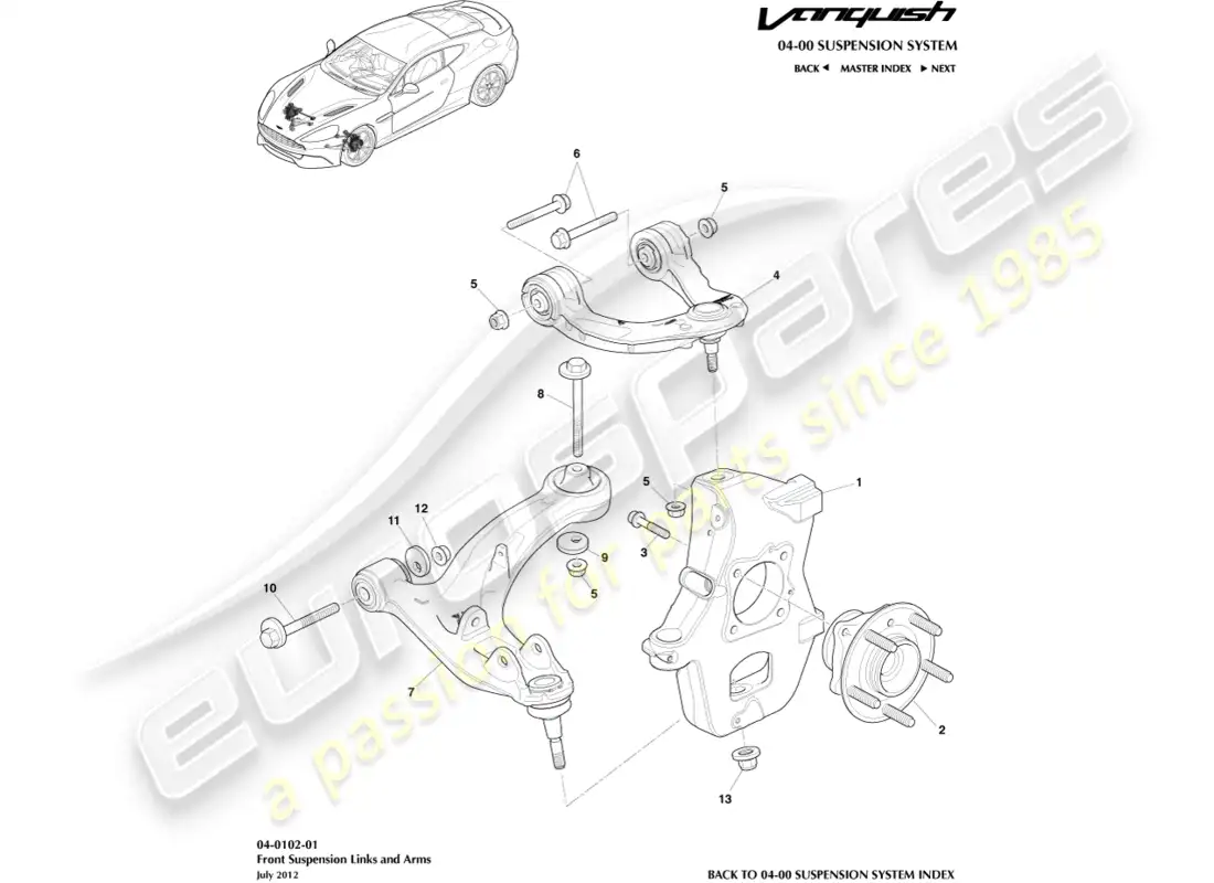 aston martin vanquish (2015) front suspension assembly parts diagram
