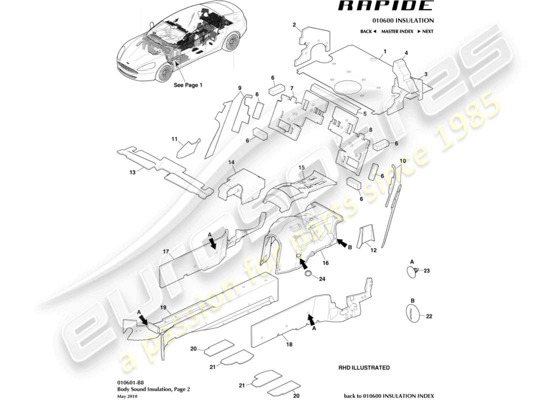 aston martin rapide (2016) noise insulation, rear part diagram