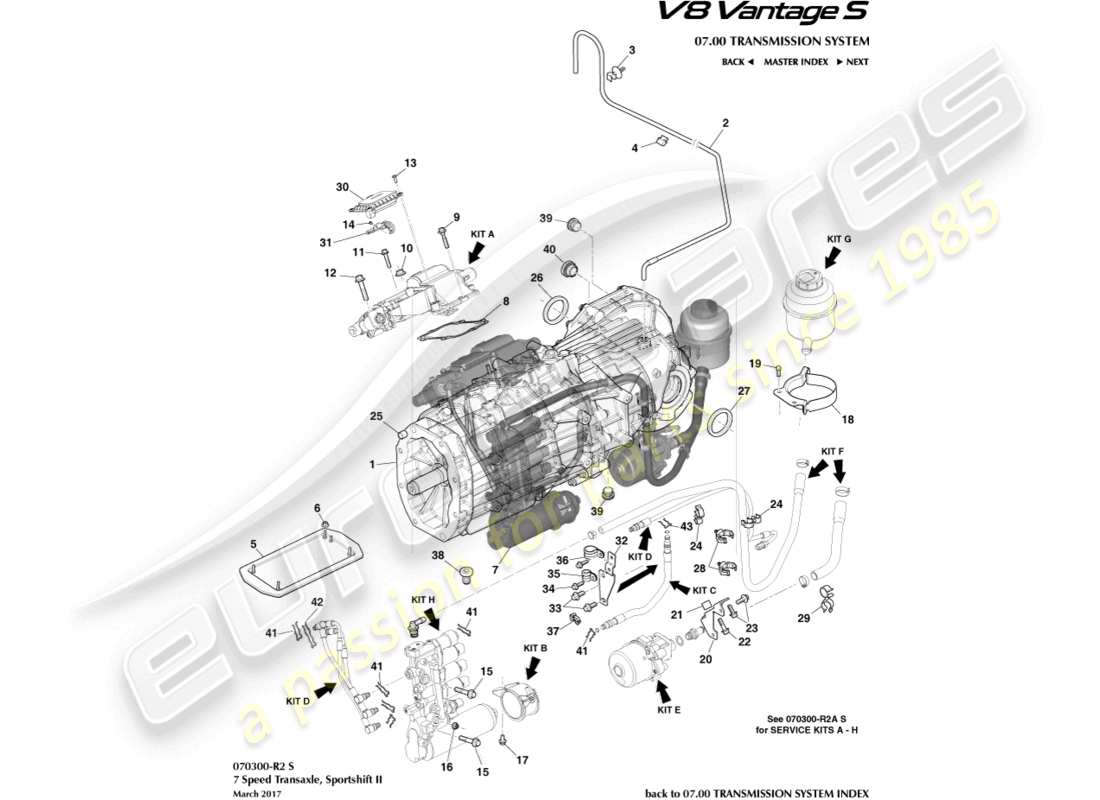 aston martin v8 vantage (2018) transaxle, manual, 7 spd part diagram