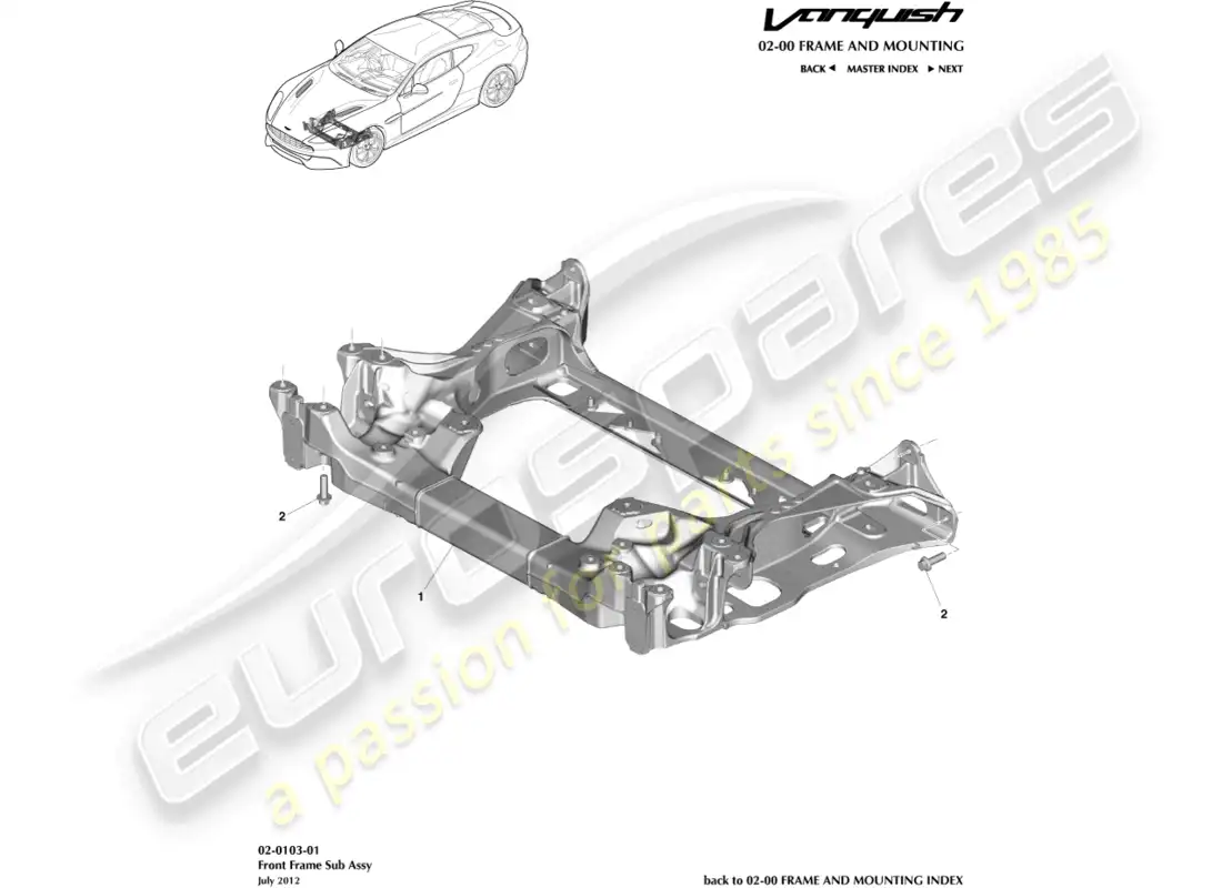 aston martin vanquish (2015) front subframe parts diagram