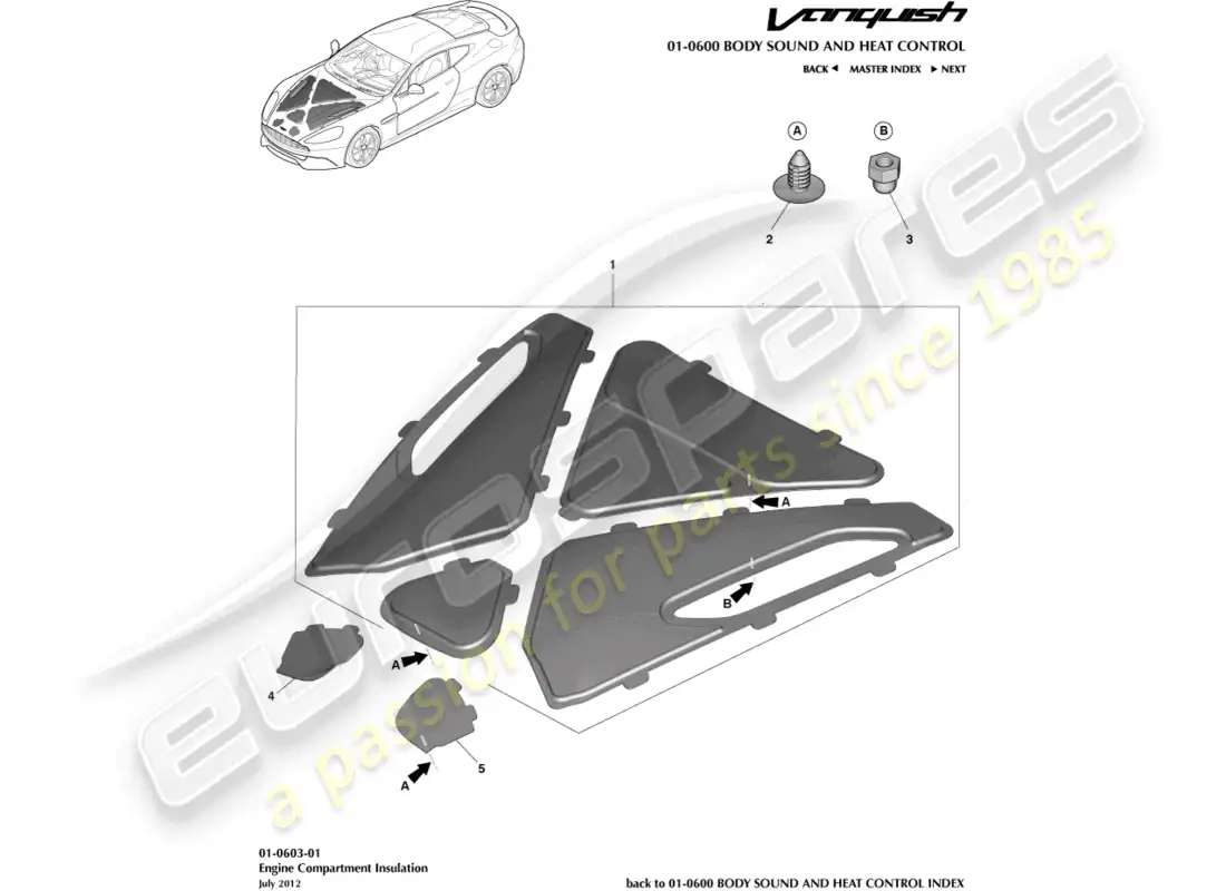 aston martin vanquish (2018) engine compartment trim parts diagram