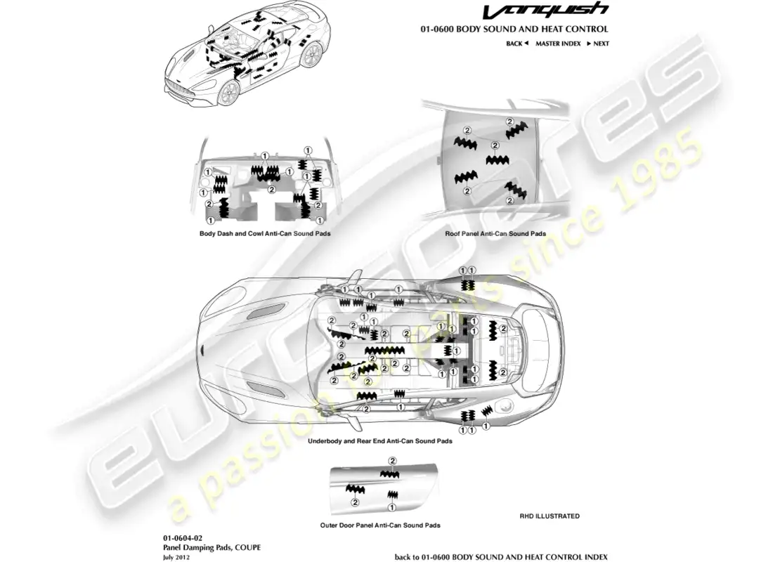 aston martin vanquish (2018) anti-can pads, coupe parts diagram