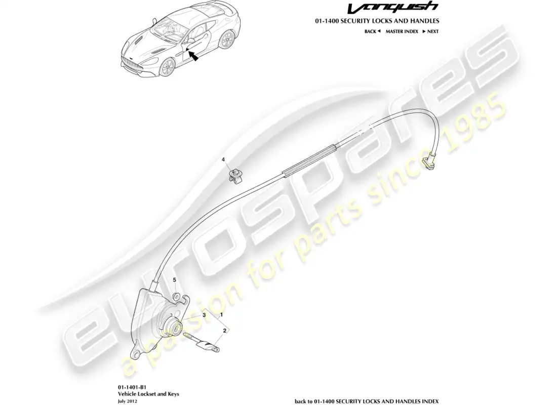 aston martin vanquish (2015) handles & locks mechanisms parts diagram