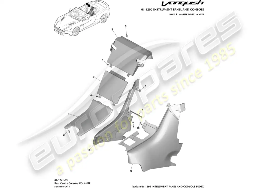 aston martin vanquish (2015) rear console, volante parts diagram