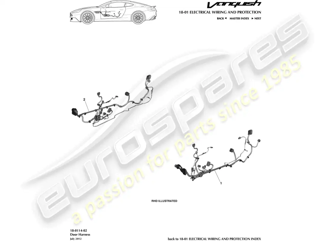 aston martin vanquish (2015) door harness parts diagram