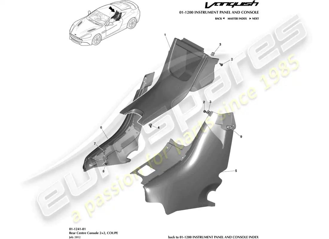 aston martin vanquish (2015) rear console, coupe 2+2 parts diagram