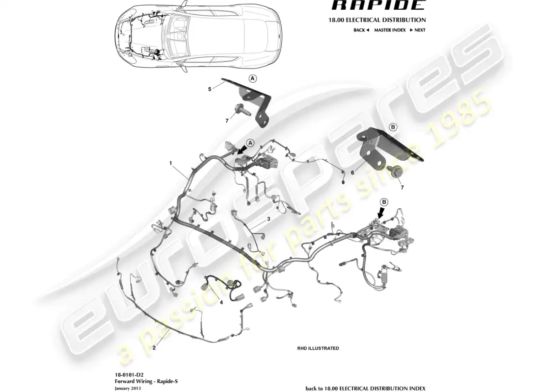 aston martin rapide (2012) front harness, 13my on parts diagram