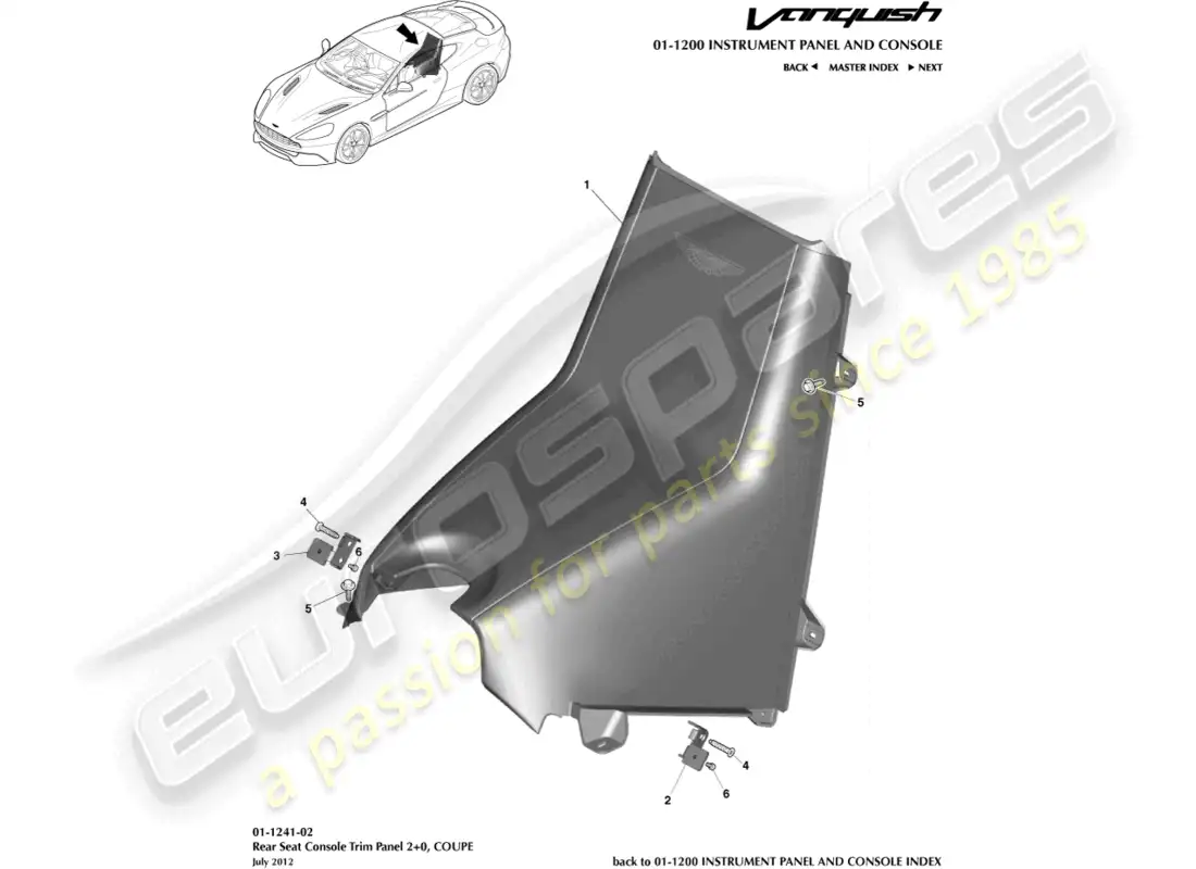 aston martin vanquish (2015) rear console, coupe 2+0 parts diagram