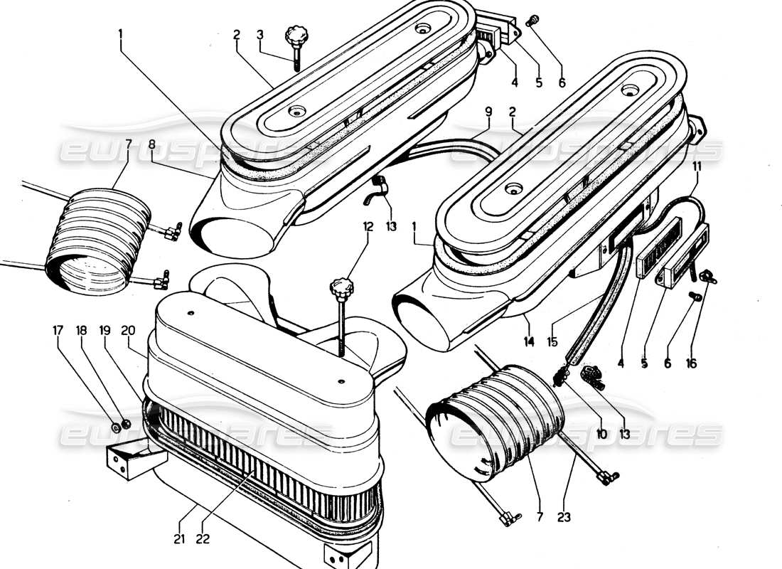 lamborghini urraco p250 / p250s fuel system (air filters) part diagram