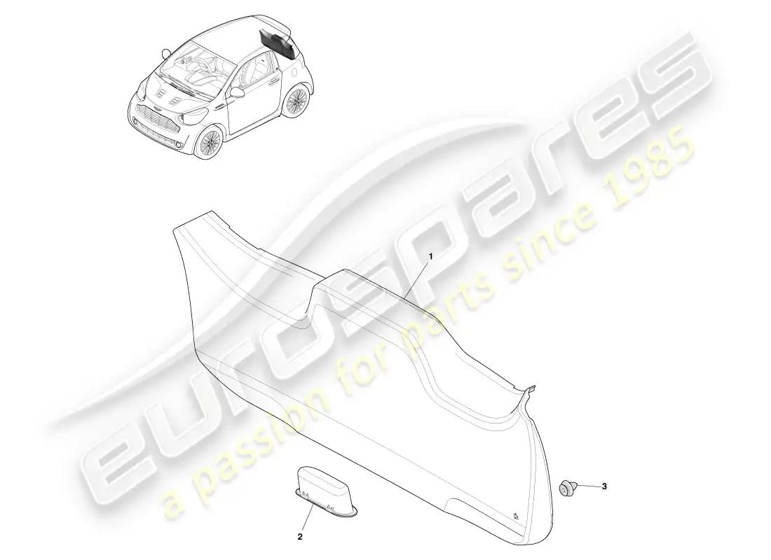aston martin cygnet (2012) tailgate trim parts diagram