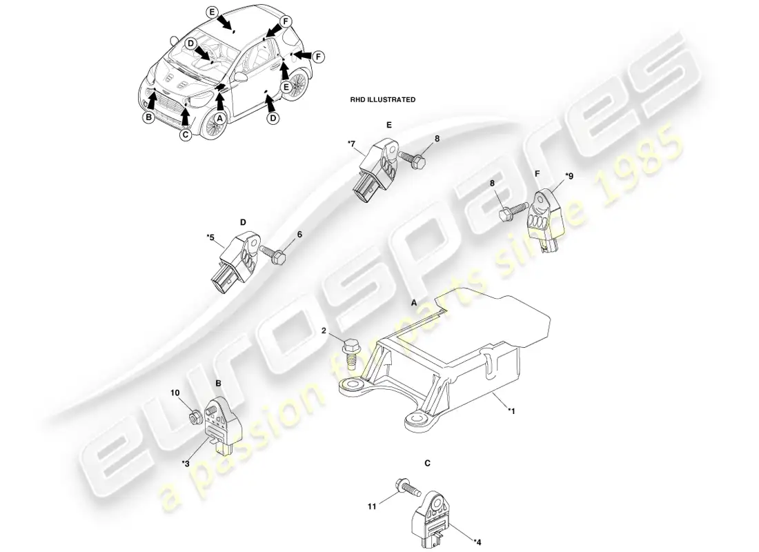 aston martin cygnet (2012) restraint electronics parts diagram