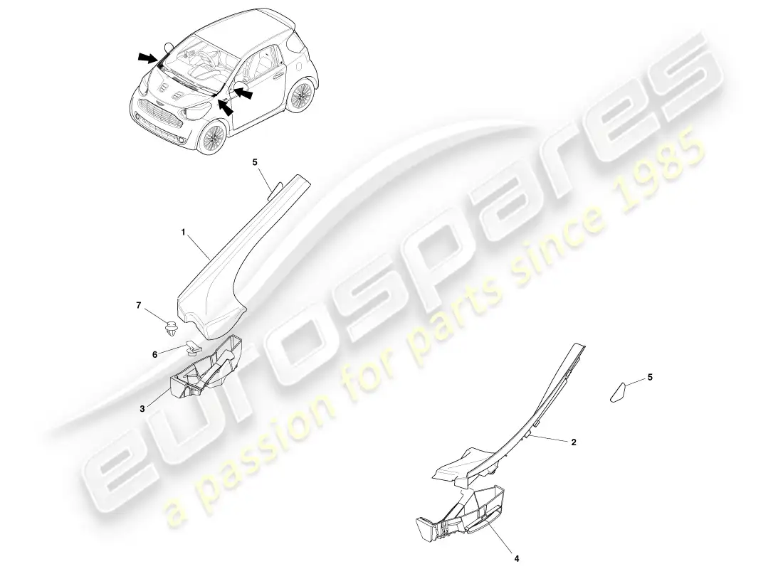 aston martin cygnet (2012) upper exterior and roof finishers parts diagram