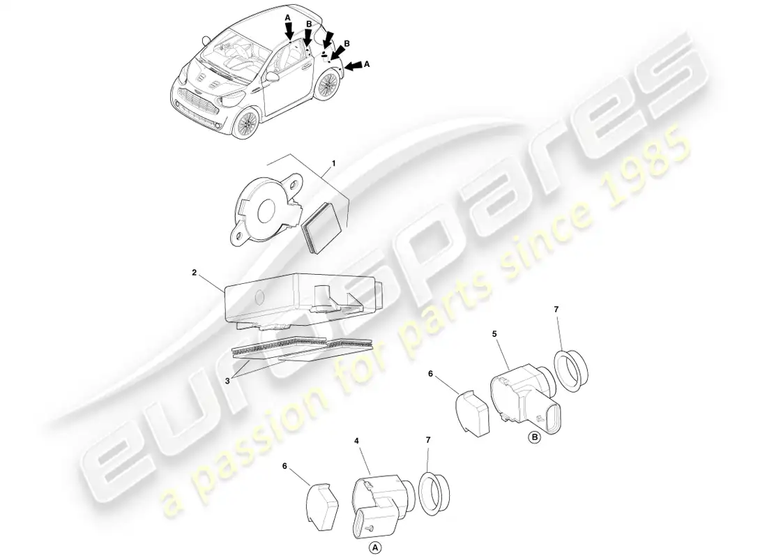 aston martin cygnet (2012) parking reversing aids parts diagram