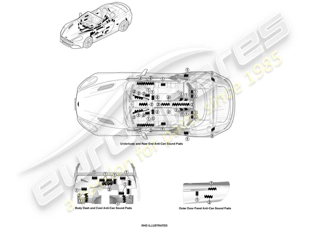 aston martin vanquish (2013) anti-can pads, volante part diagram