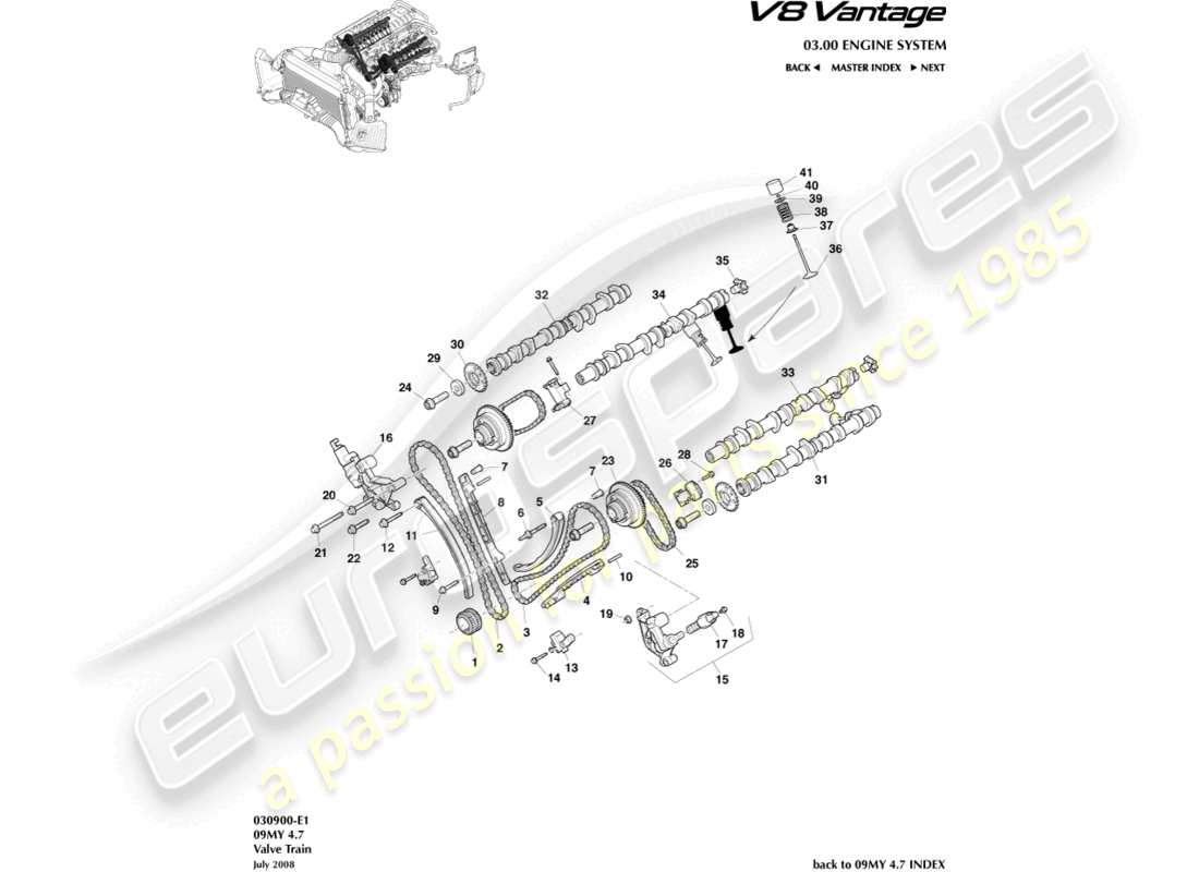 aston martin v8 vantage (2018) valve train part diagram