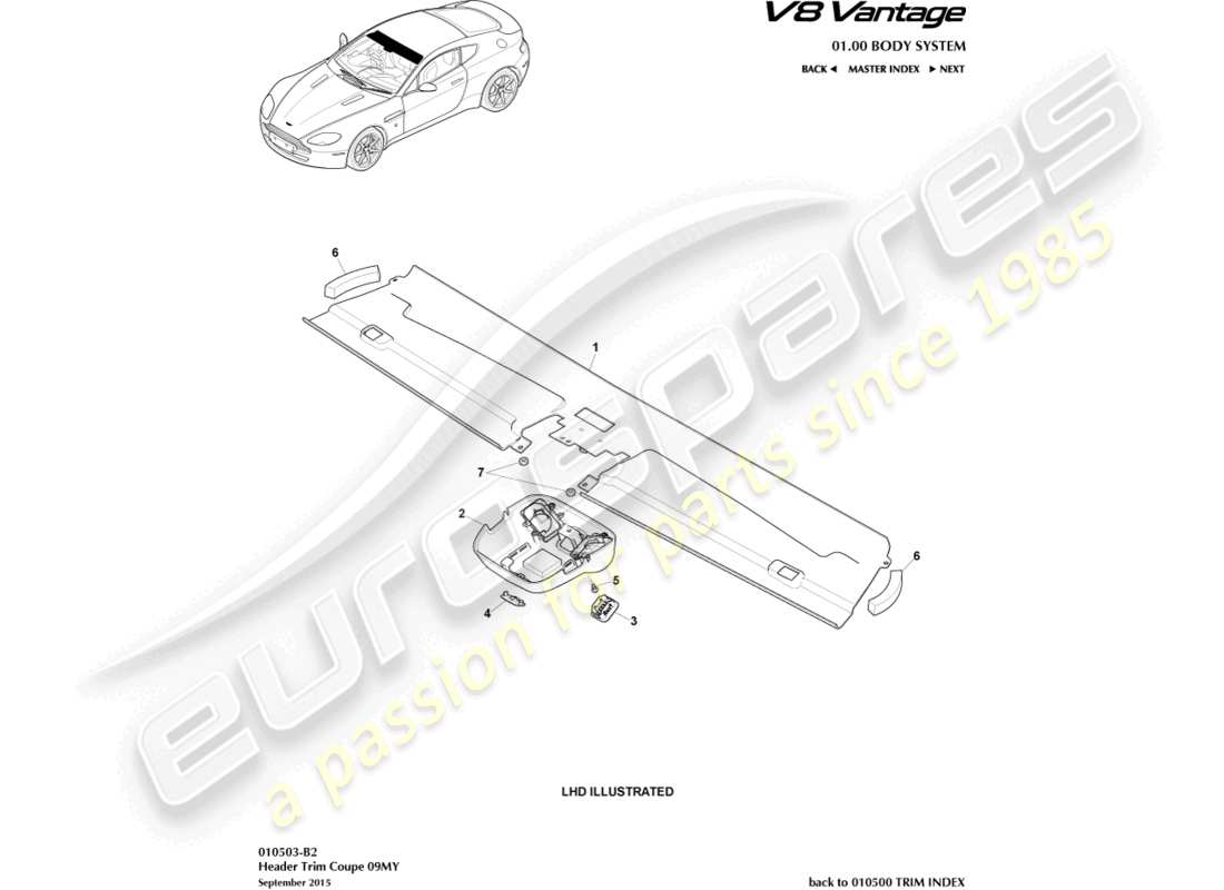 aston martin v8 vantage (2011) header trim, coupe 09my part diagram