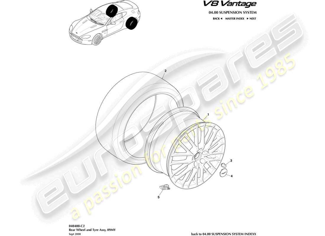 aston martin v8 vantage (2018) rear wheels & tyres, 09my to 12.25my part diagram