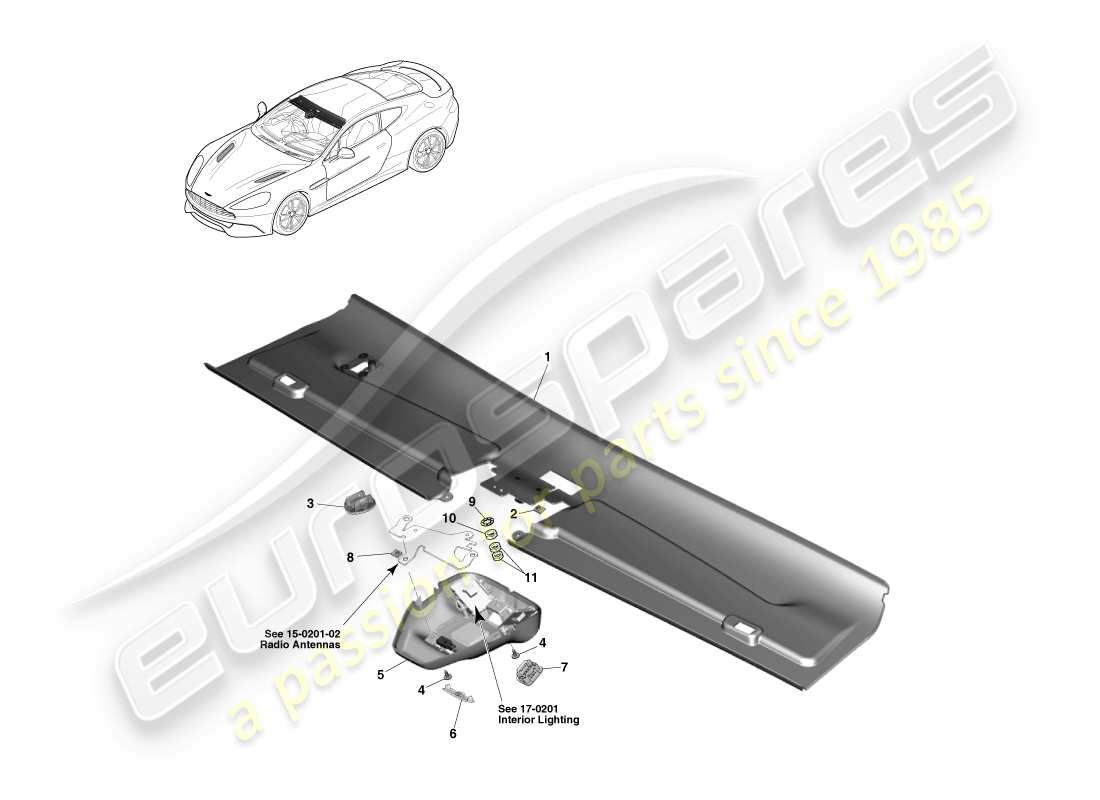 aston martin vanquish (2013) front header trim, coupe 14.5my part diagram