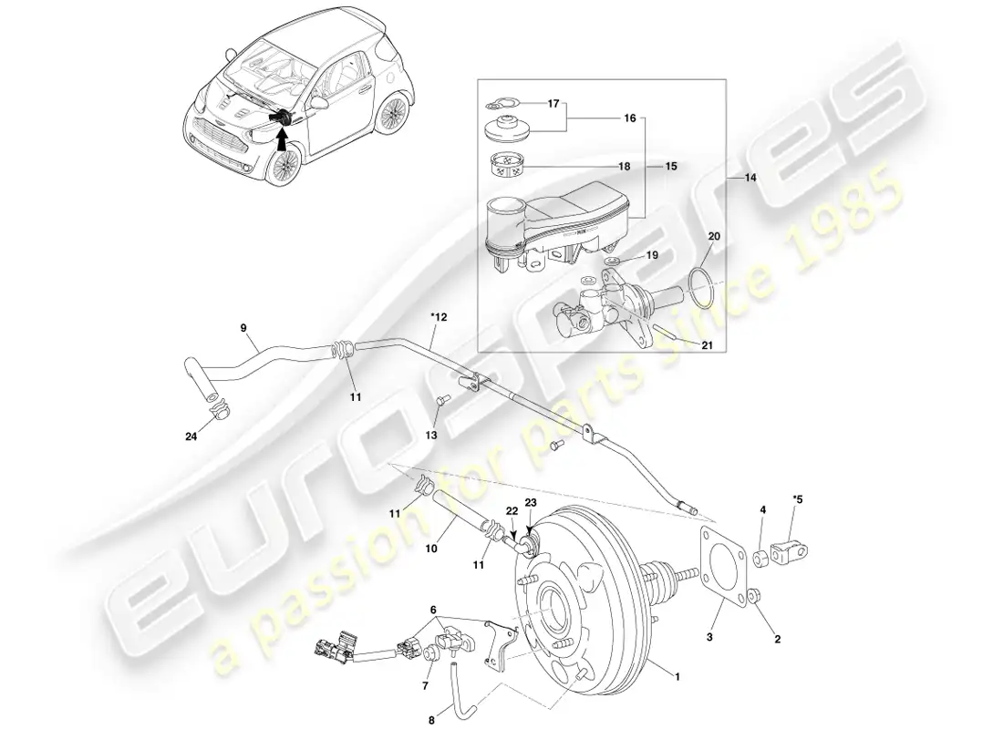 a part diagram from the aston martin cygnet parts catalogue