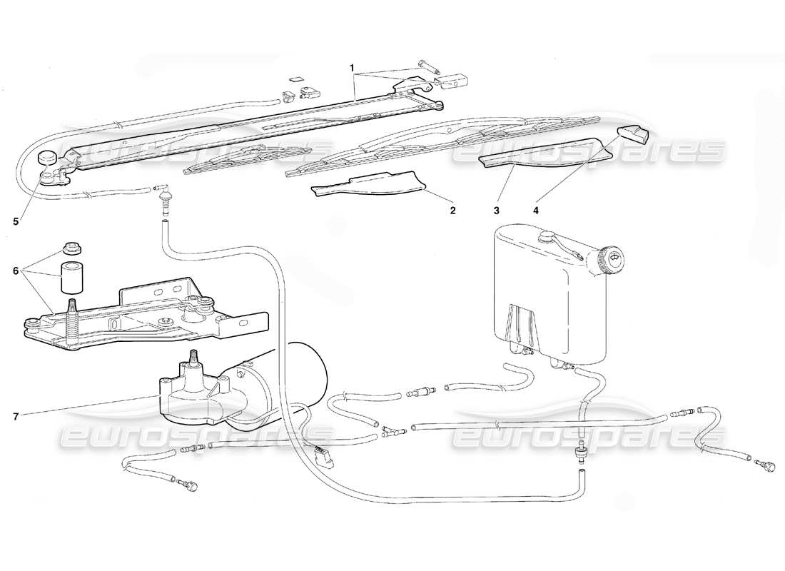 lamborghini diablo (1991) windscreen wiper and headlamp washers (valid for gb version - october 1991) parts diagram