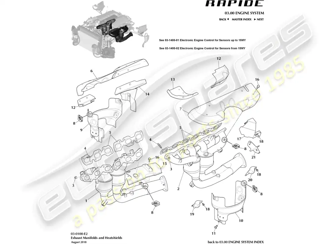 aston martin rapide (2011) exhaust manifolds parts diagram
