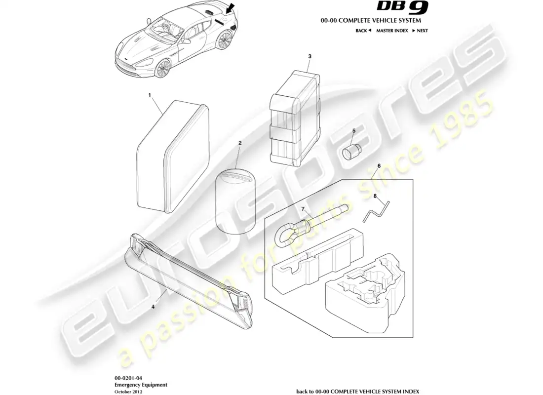 aston martin db9 (2017) emergency equipment parts diagram