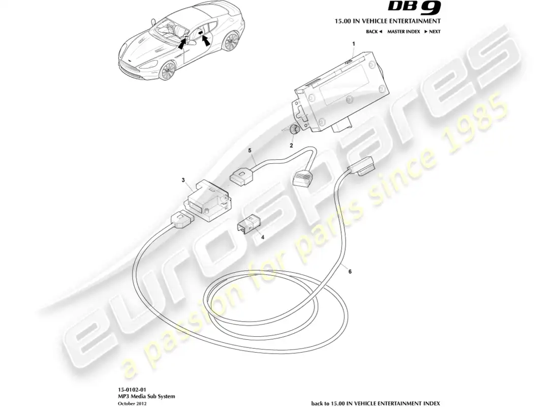 aston martin db9 (2016) mp3 media subsystem parts diagram