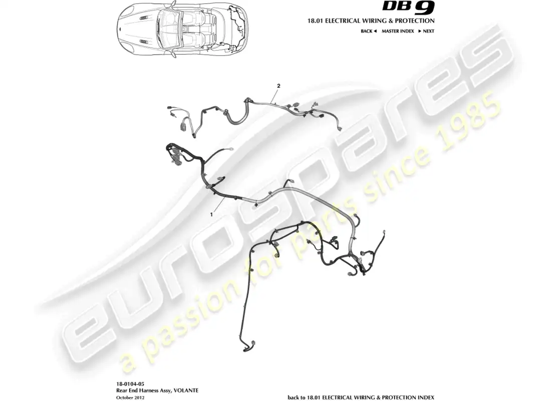 aston martin db9 (2014) rear end harness, volante parts diagram