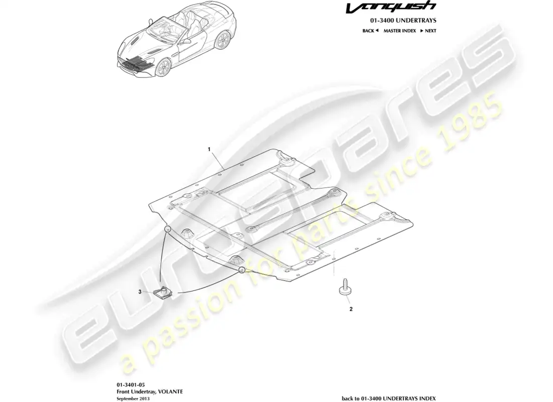aston martin vanquish (2015) front undertray, volante parts diagram