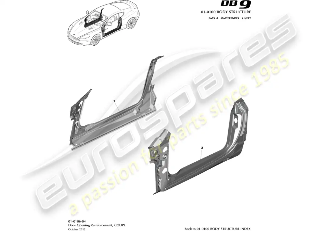 aston martin db9 (2017) door opening frame, coupe parts diagram