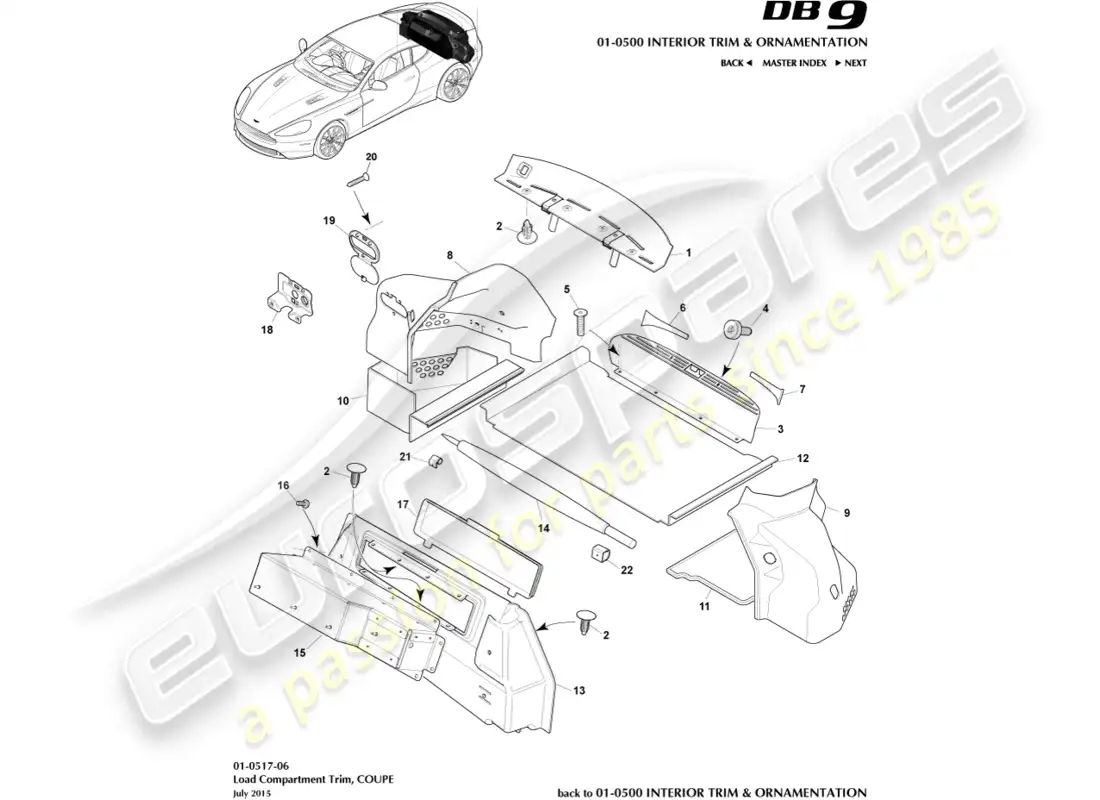 aston martin db9 (2016) load compartment trim, coupe parts diagram