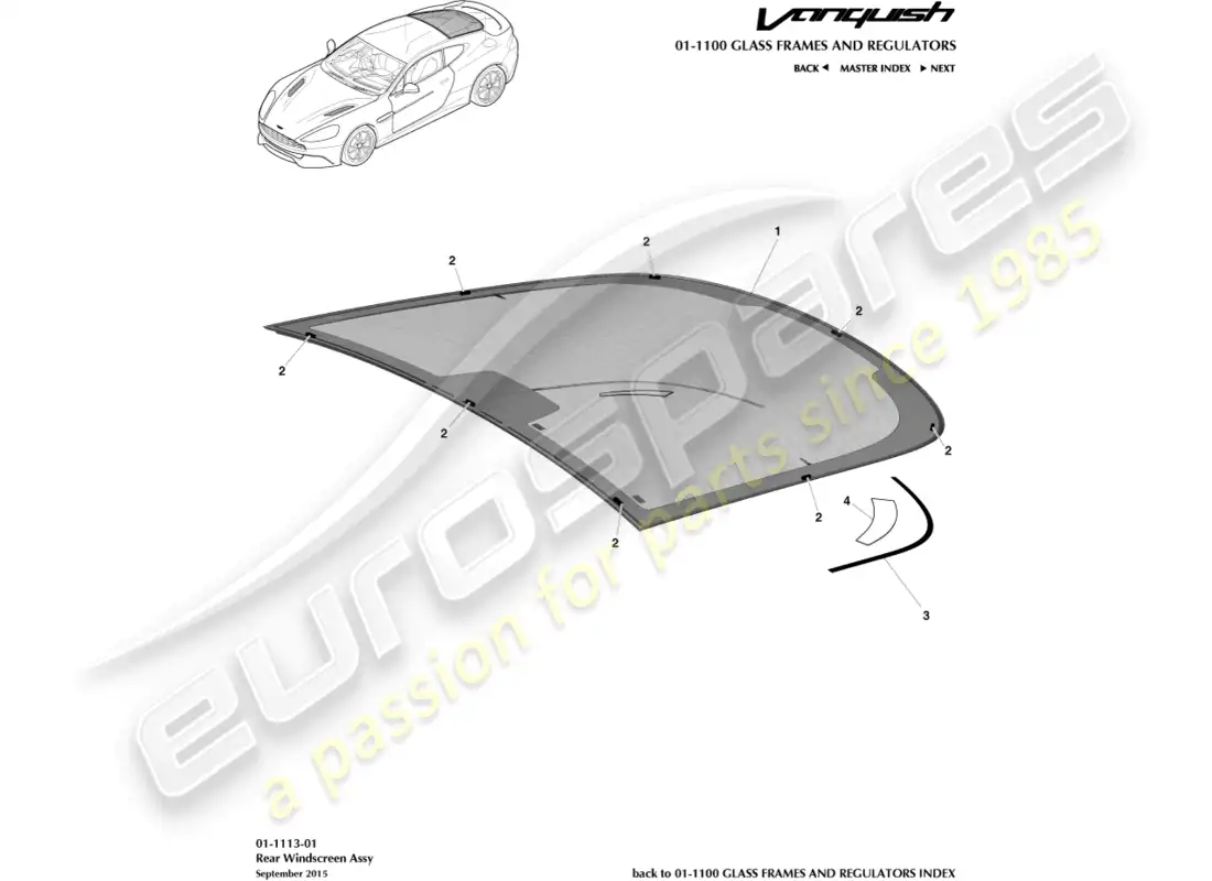 aston martin vanquish (2018) rear windscreen parts diagram