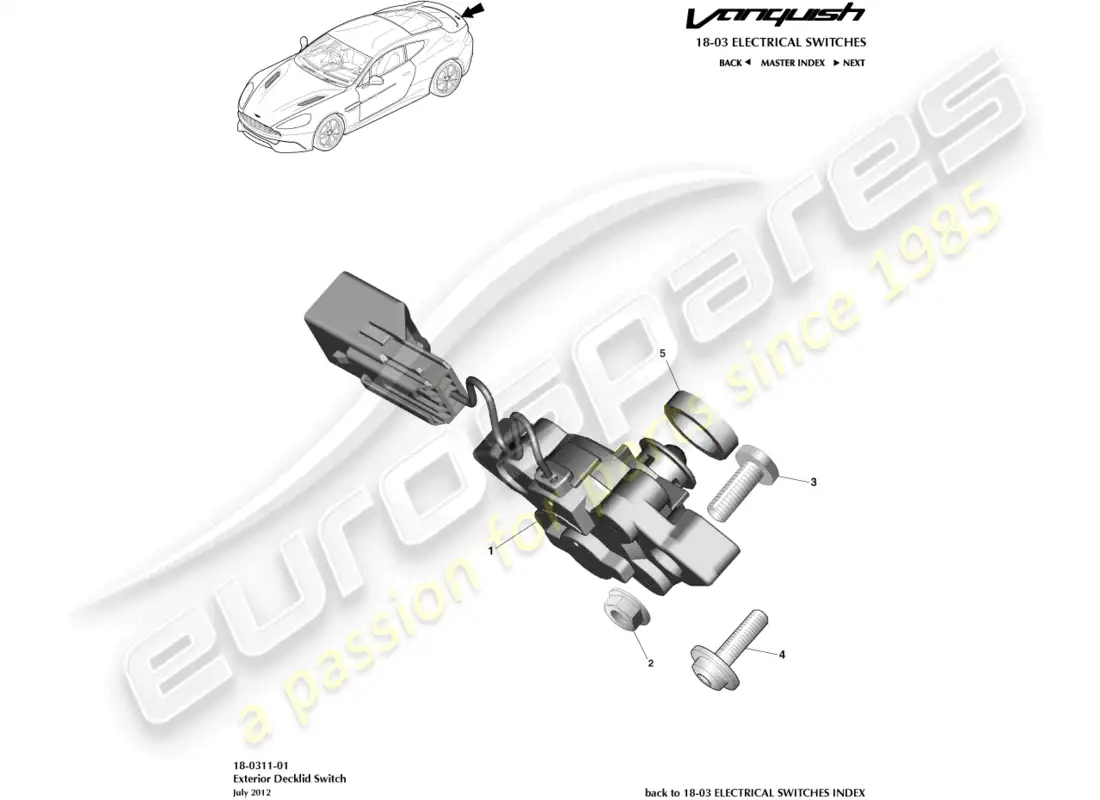 aston martin vanquish (2017) exterior decklid switch parts diagram