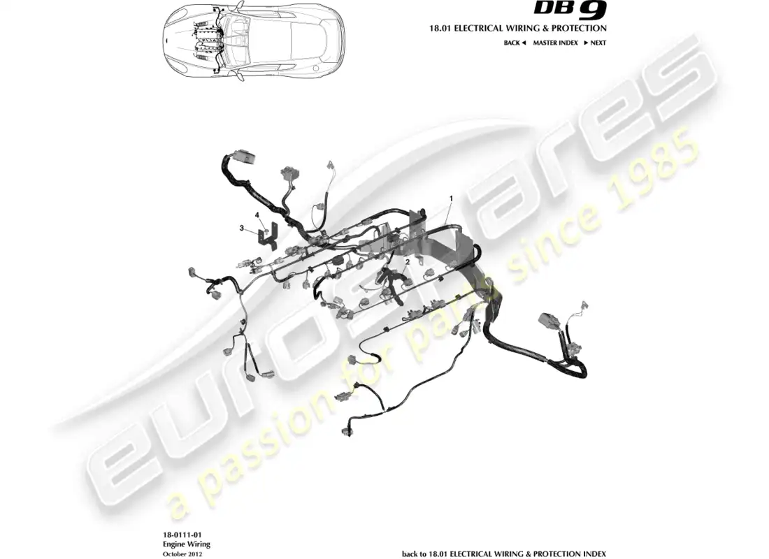aston martin db9 (2014) engine harness parts diagram
