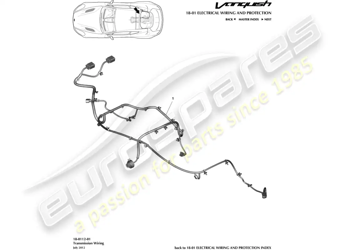 aston martin vanquish (2017) transmission harness parts diagram