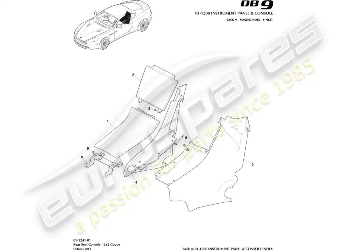 aston martin db9 (2013) rear console, coupe 2+2 parts diagram