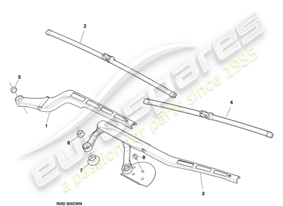aston martin db9 (2004) wiper blade assembly, 12my parts diagram