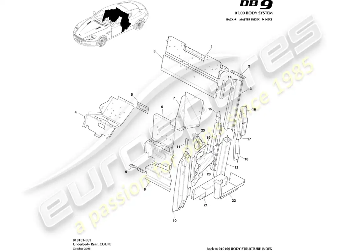 aston martin db9 (2004) underbody rear, coupe part diagram