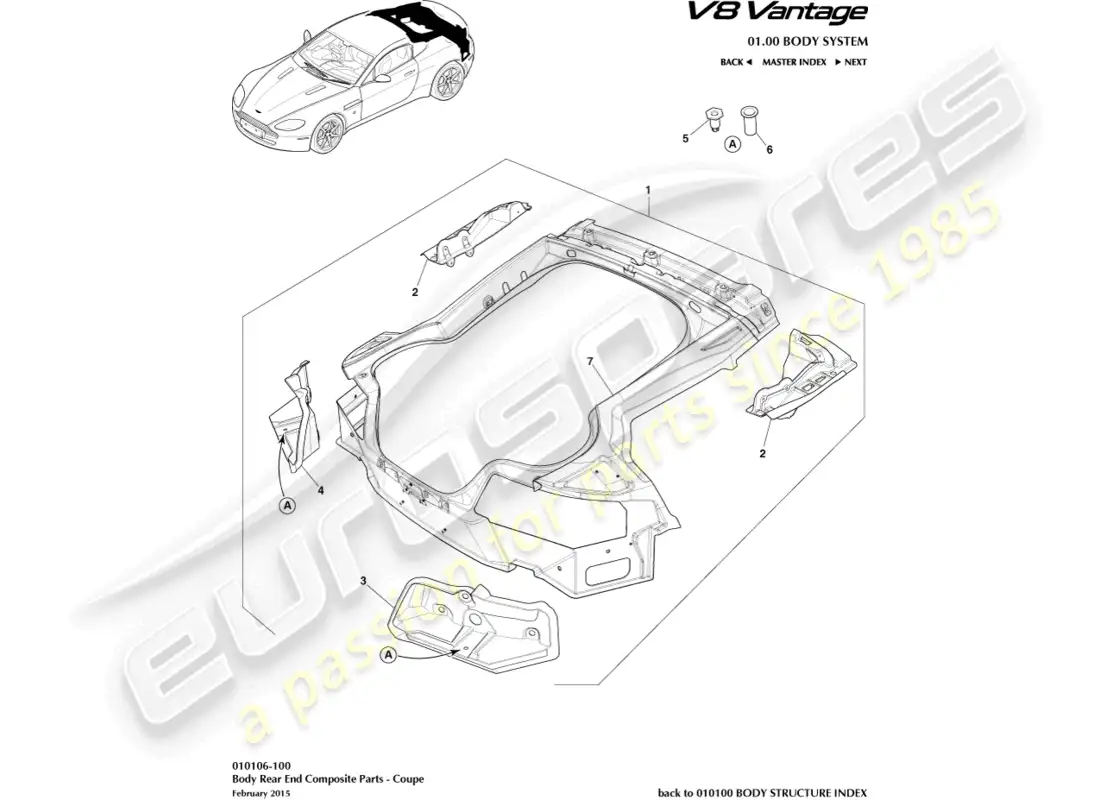 aston martin v8 vantage (2015) body rear end composite, coupe part diagram