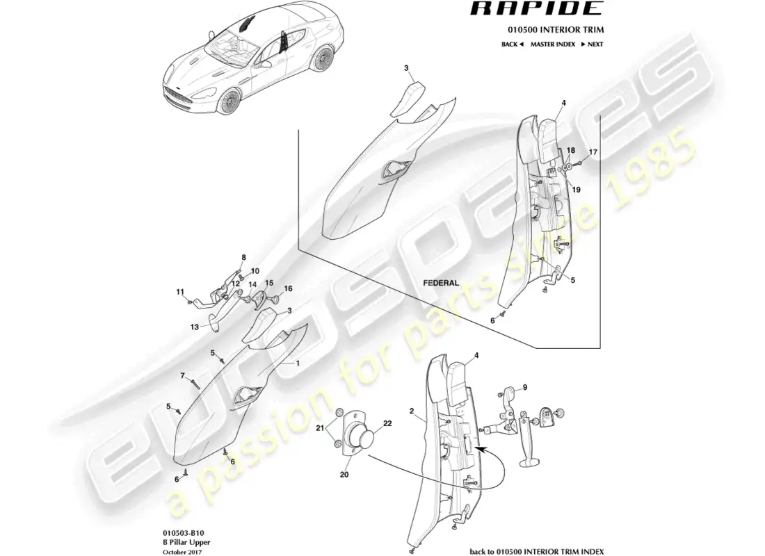 aston martin rapide (2016) b pillar trim parts diagram