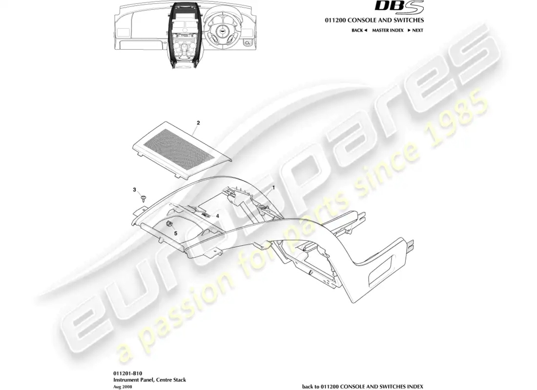 aston martin dbs (2009) centre stack parts diagram