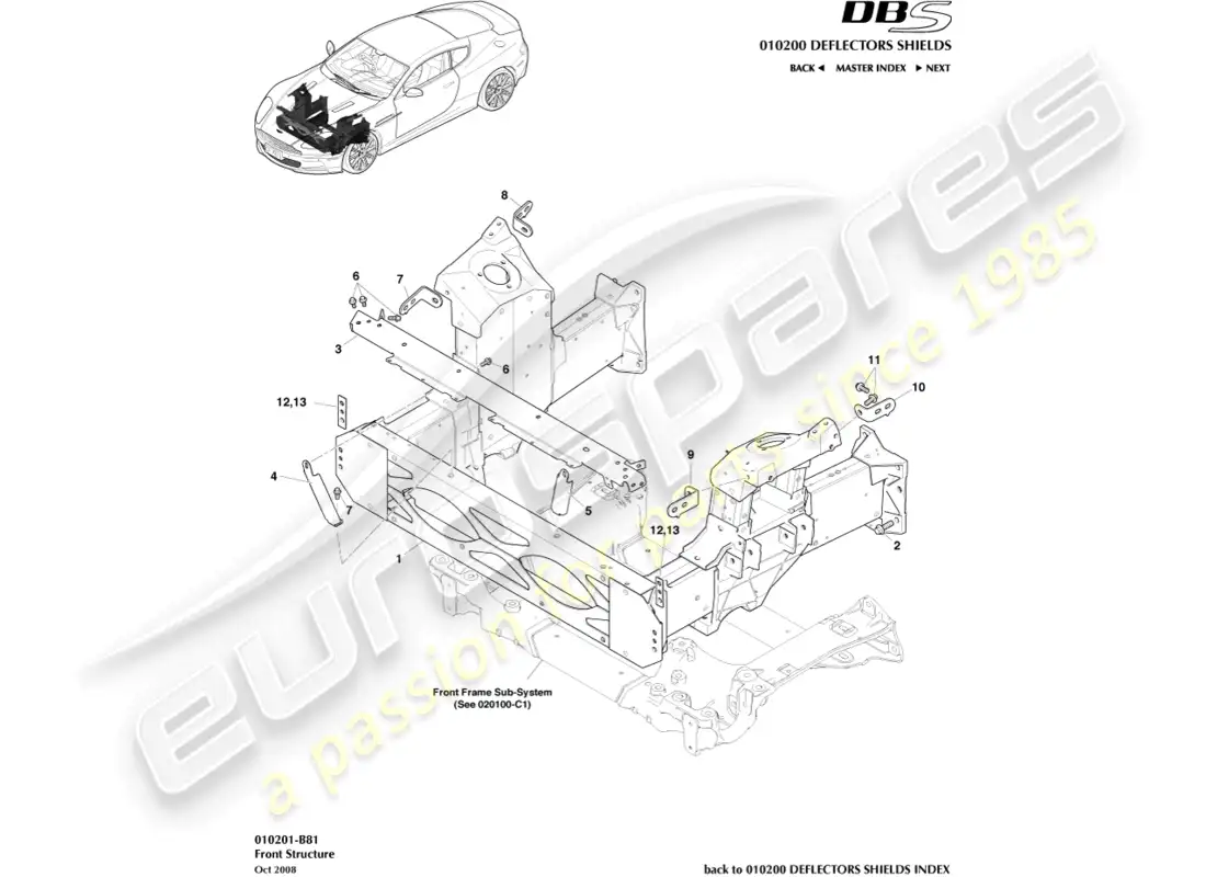 aston martin dbs (2009) front structure parts diagram