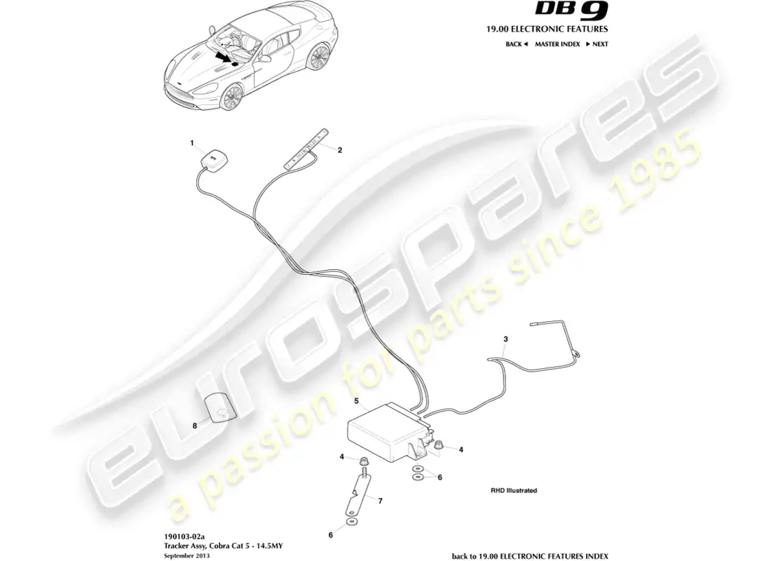 aston martin db9 (2014) cobra cat 5 tracker, 14.5my parts diagram