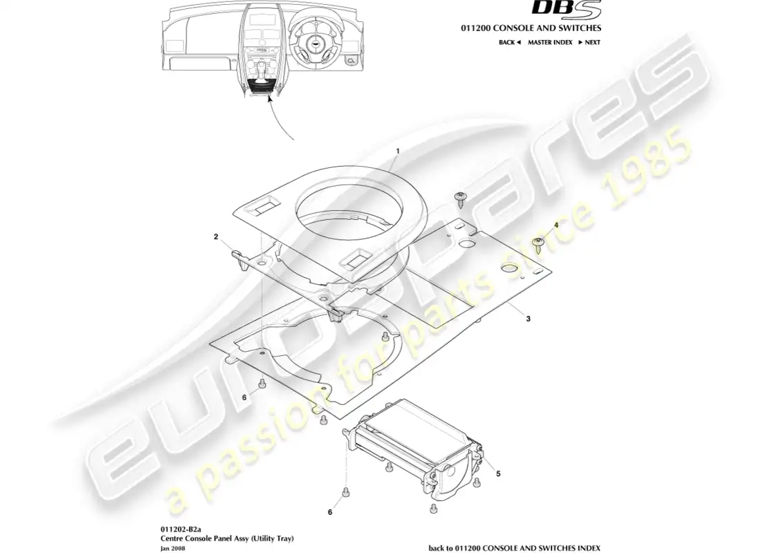 aston martin dbs (2011) utility tray parts diagram