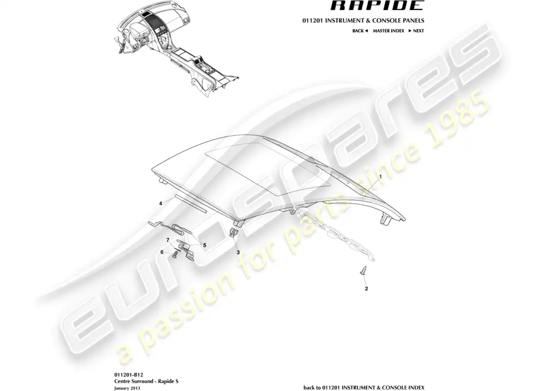 aston martin rapide (2016) centre stack trim panel, s parts diagram