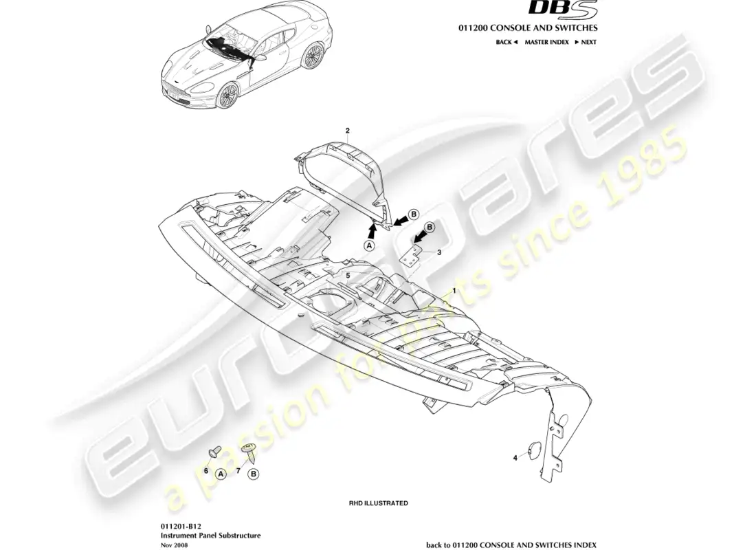 aston martin dbs (2008) ip substructure parts diagram