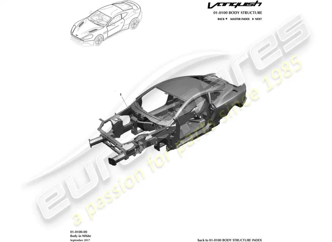 aston martin vanquish (2018) body in white parts diagram
