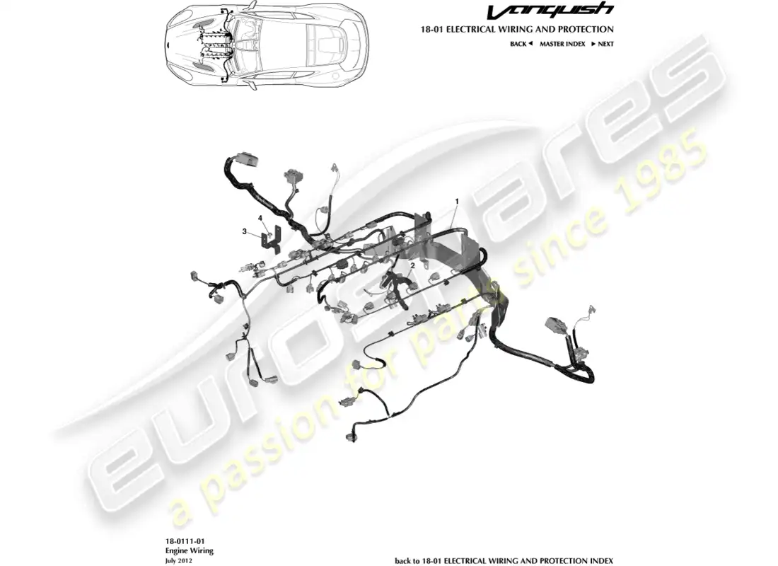 aston martin vanquish (2017) engine harness parts diagram