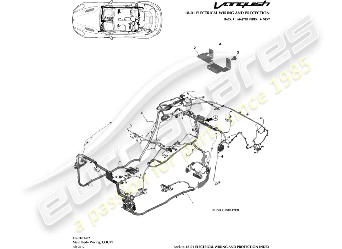 aston martin vanquish (2018) body harness, coupe parts diagram