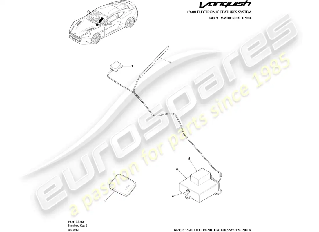 aston martin vanquish (2018) cat-5 tracker parts diagram